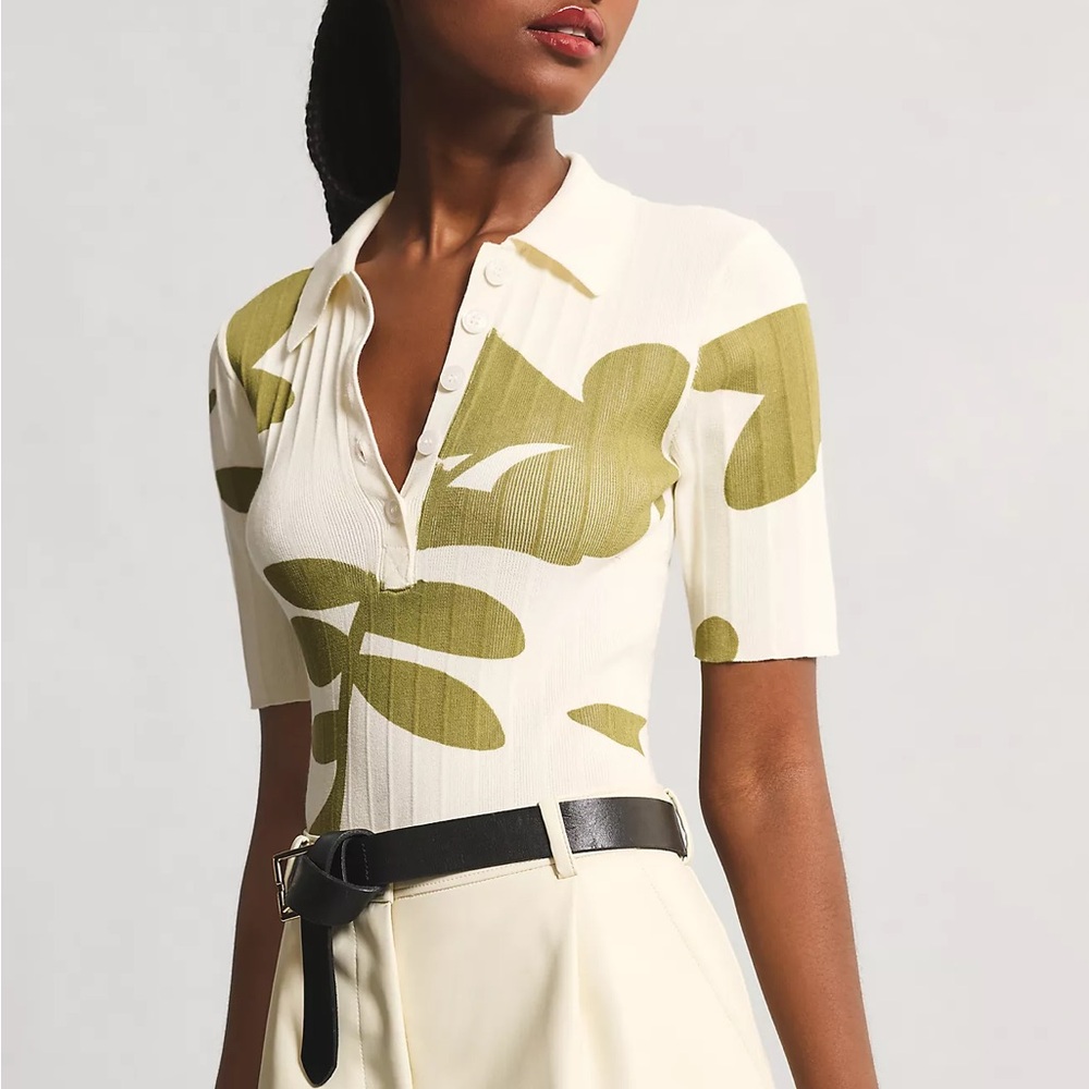 Anthropologie, Greylin Bona Polo Shirt Bodysuit in Cream and Olive — never worn